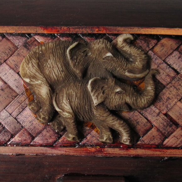 Handmade Curved Rectangular Decorative Wood Box with Elephant Made in Myanmar - Picture 2 of 10